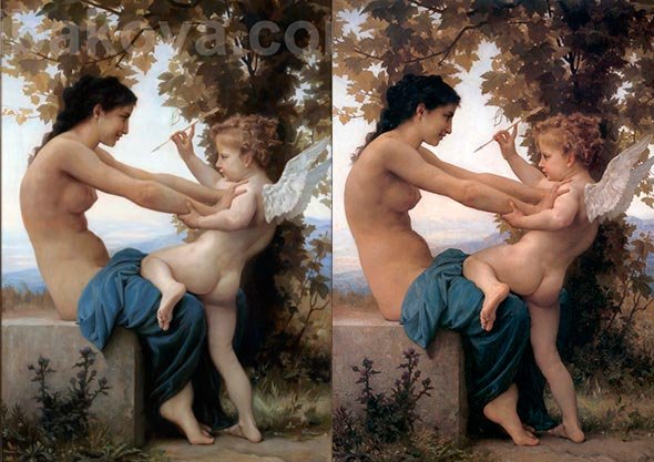 Young-Girl-Defending-Herself-Against-Cupid-copy-ribakova-original-Bouguereau copia de rybakova comparada con original de bouguereau